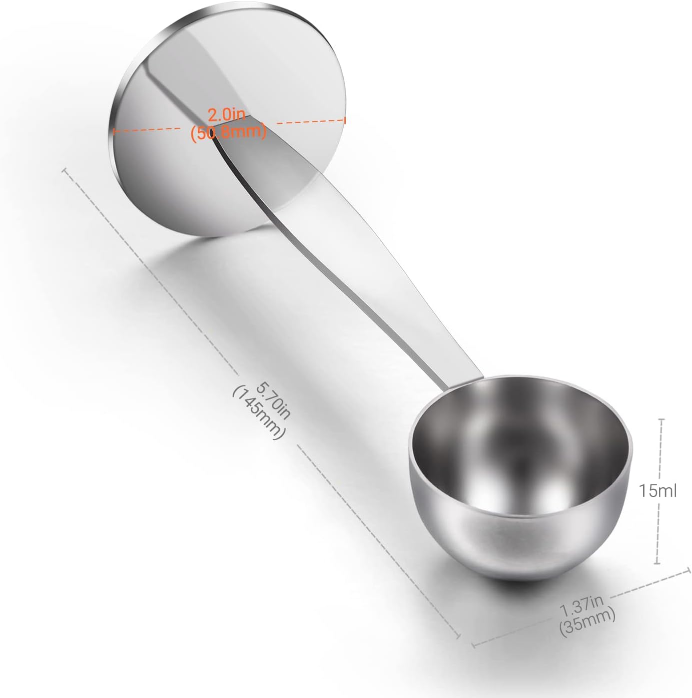 2-in-1 Kaffeelöffel aus Edelstahl mit Tamper, Messlöffel zum Dosieren und Andrücken von Kaffeepulver