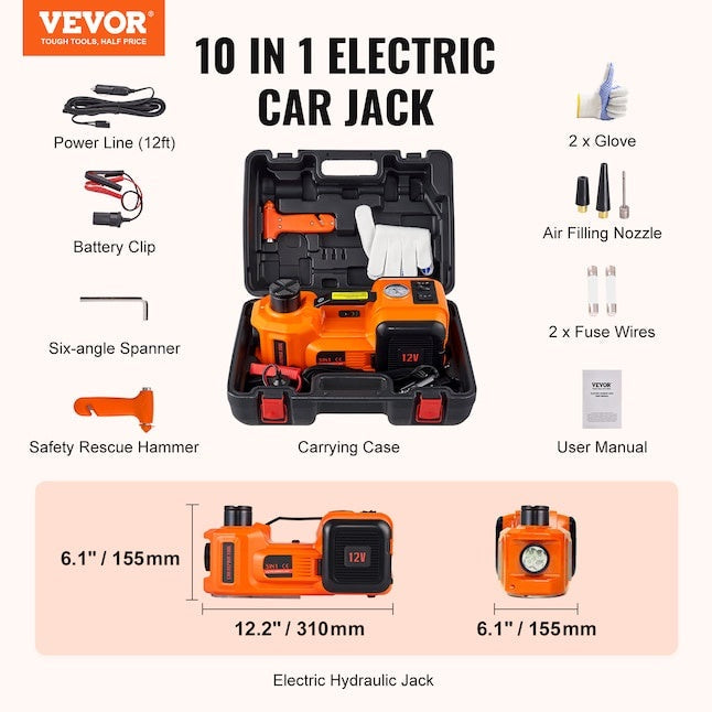 Elektrisk domkraft - 12 V - 5 t - Set för hjulbyte - Multifunktionell