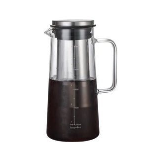 Kaltbrüh-Karaffe aus Borosilikatglas mit Edelstahlfilter – 1000 ml / 1400 ml Kaffee-, Tee- und Getränkekaraffe für den Kühlschrank