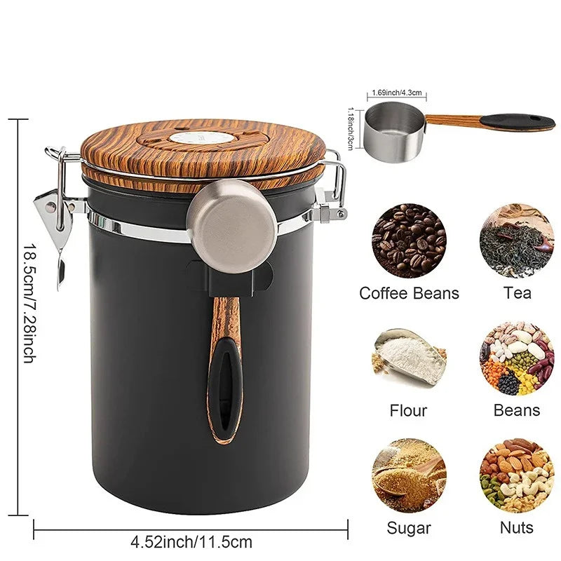 Luftdichter Kaffee-Aufbewahrungsbehälter 1,8 L aus Edelstahl 304 – Vorratsdose mit Messlöffel