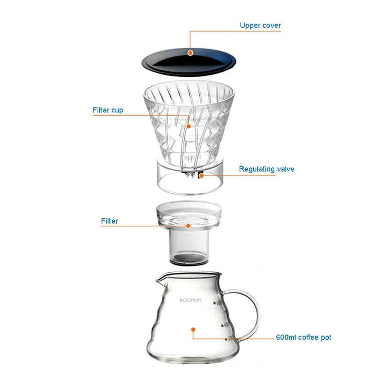 Wassertropf-Kaffeemaschine aus Glas mit Wiederverwendbarem Filter – Cold Brew und Eiskaffee Dripper-System