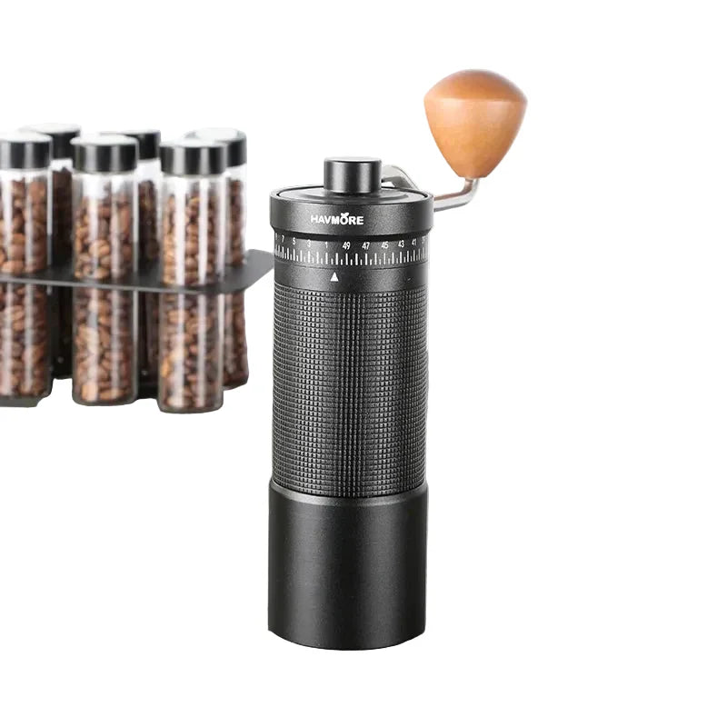 Tragbare manuelle Kaffeemühle mit 38 mm Kegelmahlwerk – Aluminiumgehäuse, einstellbarer Mahlgrad