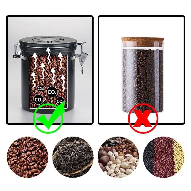 Luftdichter Kaffee-Aufbewahrungsbehälter 1,8 L aus Edelstahl 304 – Vorratsdose mit Messlöffel