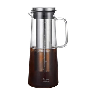 Kaltbrüh-Karaffe aus Borosilikatglas mit Edelstahlfilter – 1000 ml / 1400 ml Kaffee-, Tee- und Getränkekaraffe für den Kühlschrank
