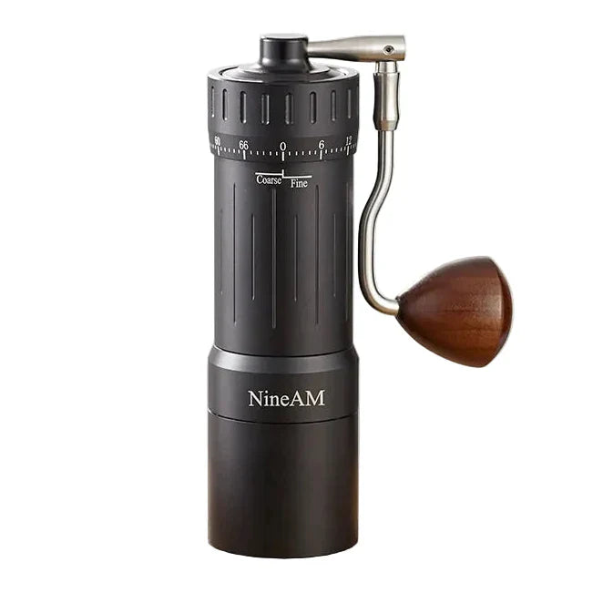 Manuelle Kaffeemühle NineAM M1/Pro (2024) – 48 mm Edelstahl-Kegelmahlwerk, Aluminium- und Walnussholzgehäuse